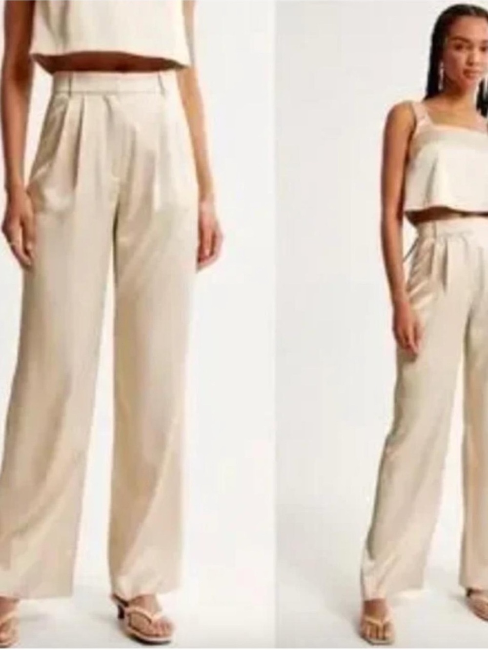 Abercrombie & Fitch Cream High-Rise Wide-Leg Pants